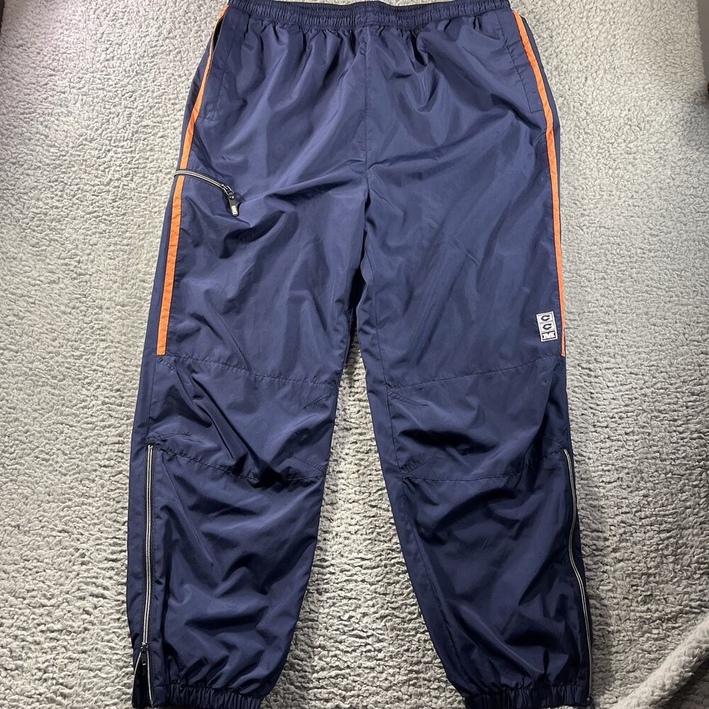 Vintage CCM Hockey Warm Up Pants Mens XXL Navy Blue Orange Ankle Zip Nylon Baggy
